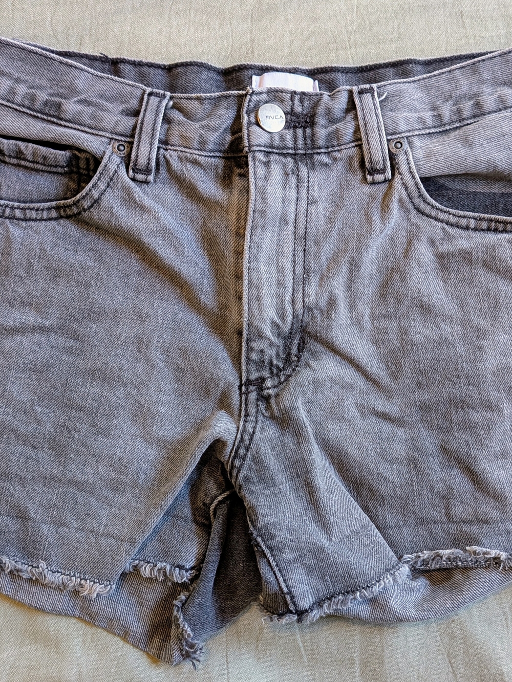 RVCA Men's Gray Frayed Denim Cutoff Shorts